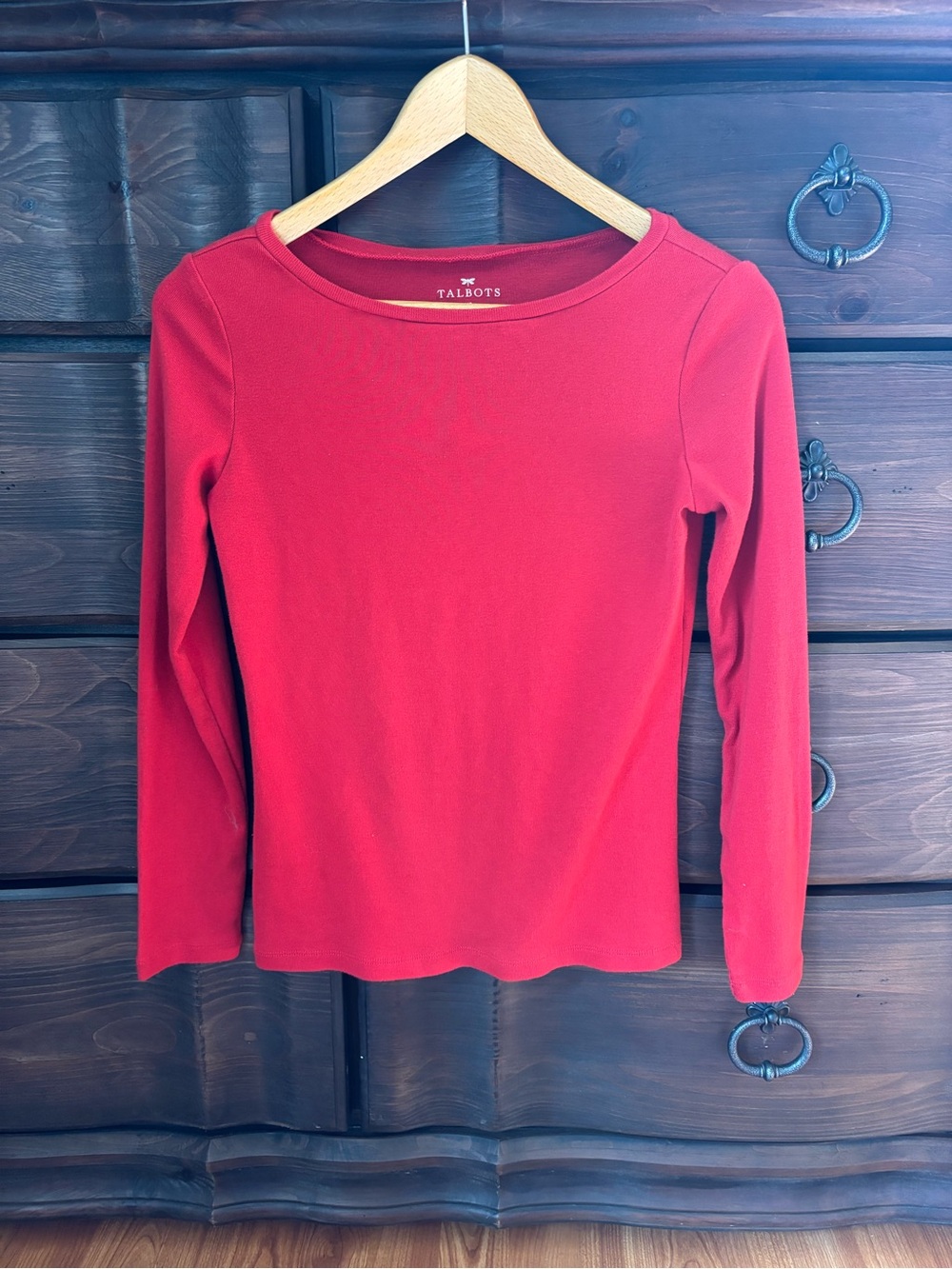 Talbots Women’s Red Long Sleeve Top, Size XS, 100% Cotton